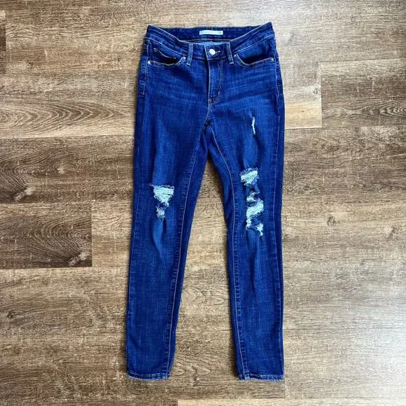 Levi's 711 Skinny Jeans Distressed Dark Wash - Picture 1 of 6